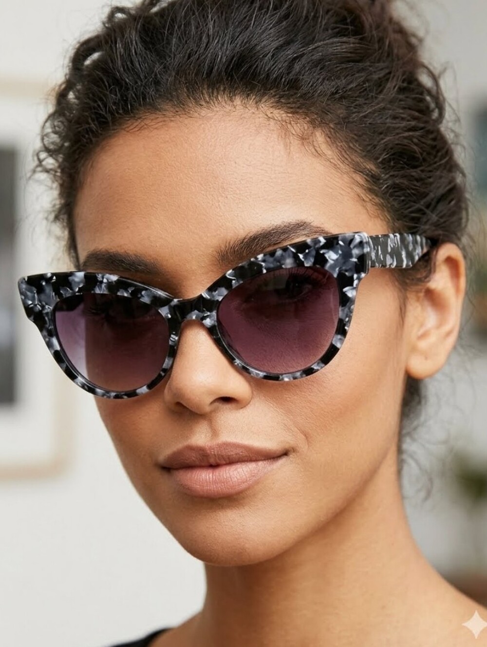 Free People Cosmopolitan Marble Black Cat-Eye Sunglasses
